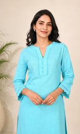 Sky Blue A-Line Comfort Wear Kurta with Pockets & Lining