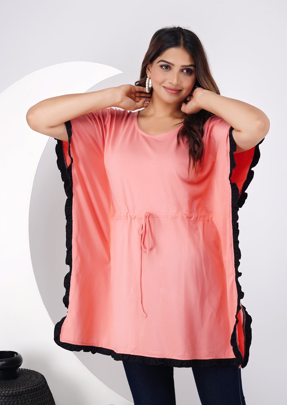 Ofably solid coral cotton maternity kaftan top – product image