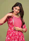 Ofably Pure Cotton Maternity Cum Feeding Kurti -Pinkish Red(OFMK053}