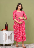 Ofably Pure Cotton Maternity Cum Feeding Kurti -Pinkish Red(OFMK053}
