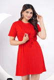 Ofably 100% Cotton Solid Maternity Short Dress - Red Solid (OMD018)