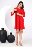 Ofably 100% Cotton Solid Maternity Short Dress With Front Belt - Red (OMD021)