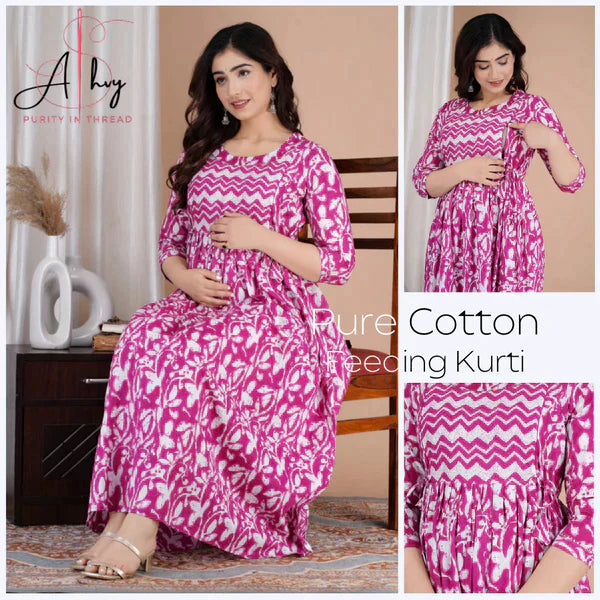Pink women's feeding maternity kurti - product image 3