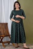 Ofably Cotton Maternity Cum Feeding Kurt Dress (Green)(LUXT02)