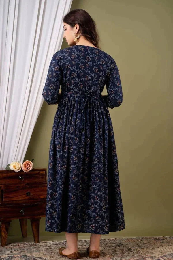 Dark blue cotton maternity feeding dress - product image 3