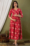 Ofably Cotton Maternity Cum Feeding Dress(Red)(LUX002)