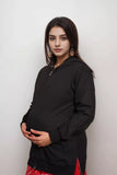 Ofably Solid Cotton Maternity Nursing Zipper Hoodie- Black (OFMH0BLCKZIPR08)