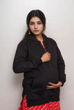 Ofably Solid Cotton Maternity Nursing Zipper Hoodie- Black (OFMH0BLCKZIPR08)