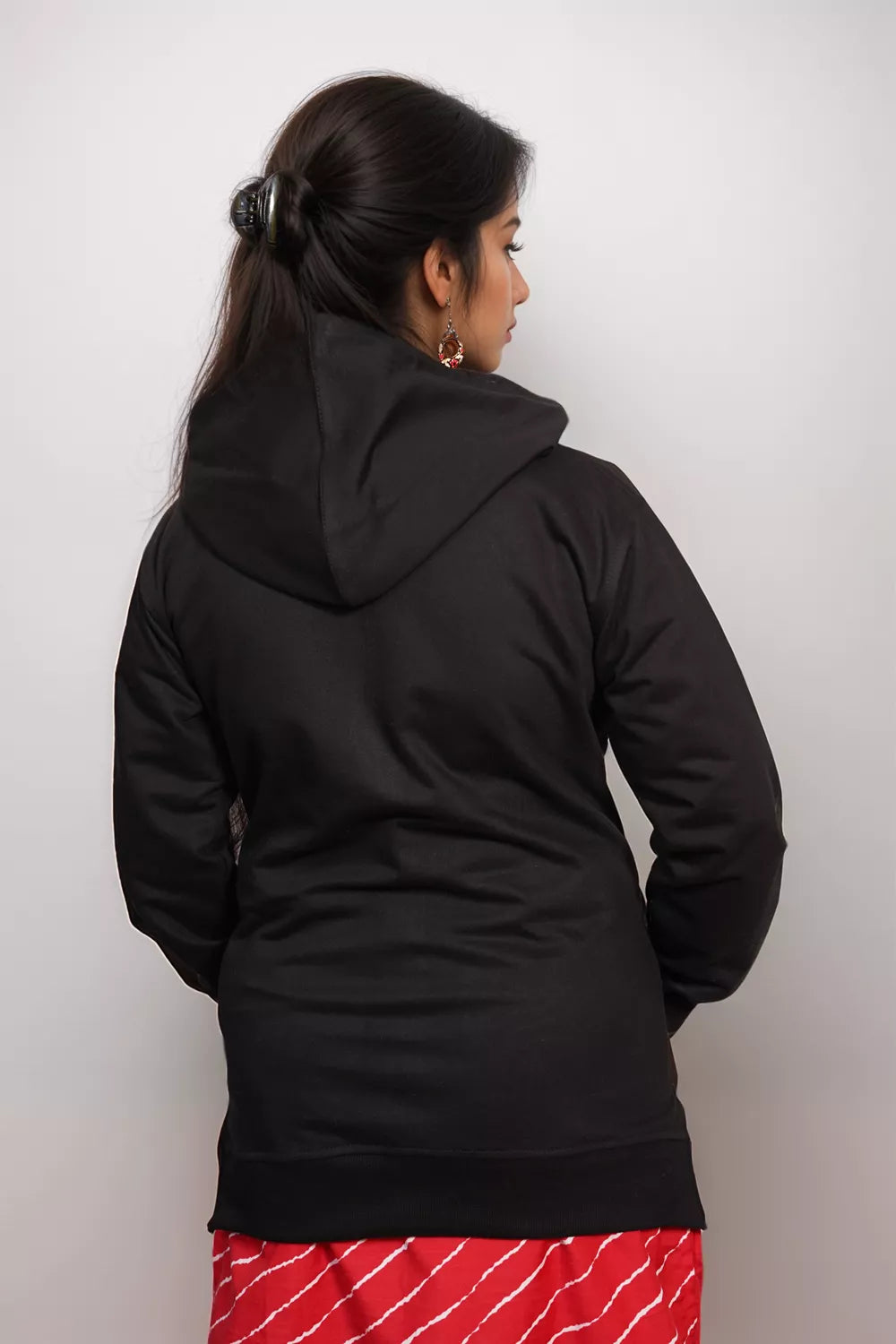 Ofably Solid Cotton Maternity Nursing Zipper Hoodie- Black (OFMH0BLCKZIPR08)