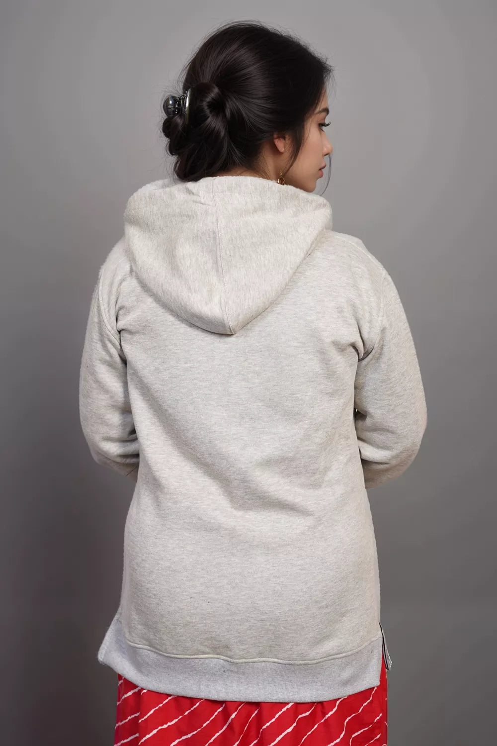 Ofably Solid Cotton Maternity Nursing Zipper Hoodie- Light Grey (OFMH0LGRYZIPR09)