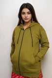 Ofably Solid Cotton Maternity Nursing Zipper Hoodie- Olive Green (OFMH0OLVEZIPR07)