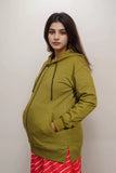 Ofably Solid Cotton Maternity Nursing Zipper Hoodie- Olive Green (OFMH0OLVEZIPR07)