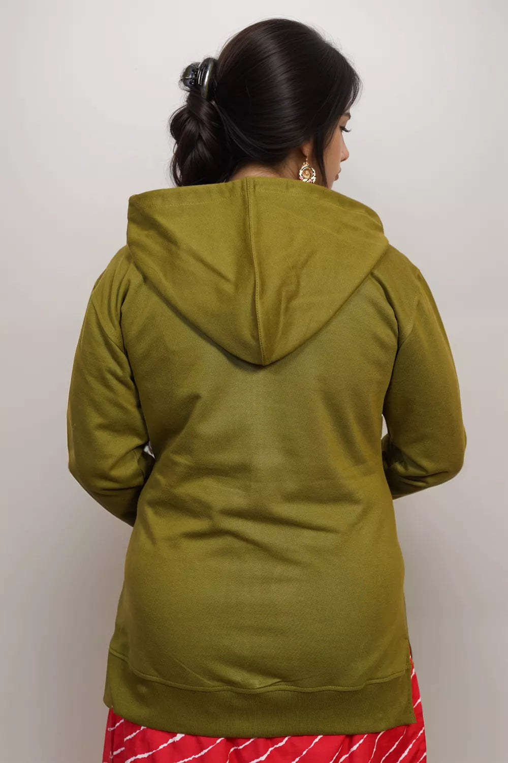 Ofably Solid Cotton Maternity Nursing Zipper Hoodie- Olive Green (OFMH0OLVEZIPR07)