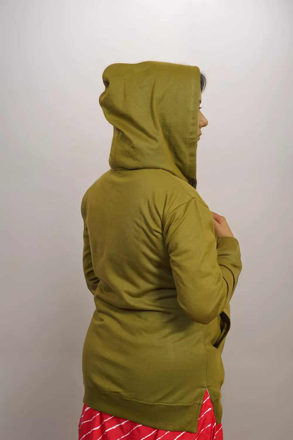 Ofably Solid Cotton Maternity Nursing Zipper Hoodie- Olive Green (OFMH0OLVEZIPR07)