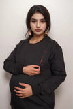 Ofably Solid Cotton Maternity Nursing Sweatshirt- Black (OFMH0BLCKSWT05)