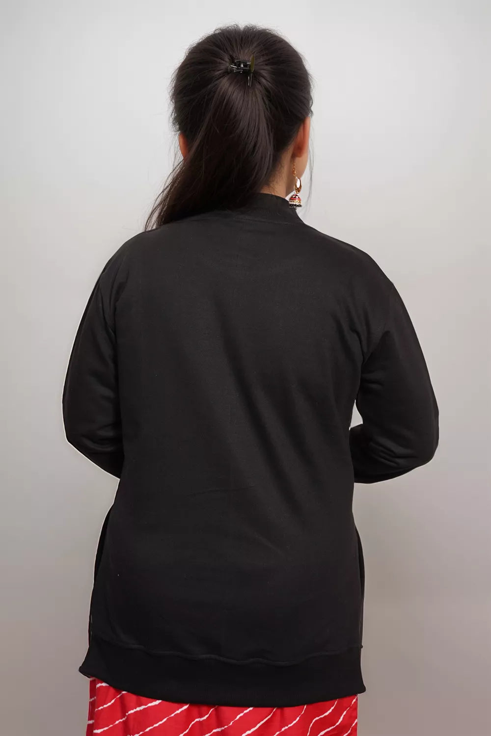 Ofably Solid Cotton Maternity Nursing Sweatshirt- Black (OFMH0BLCKSWT05)