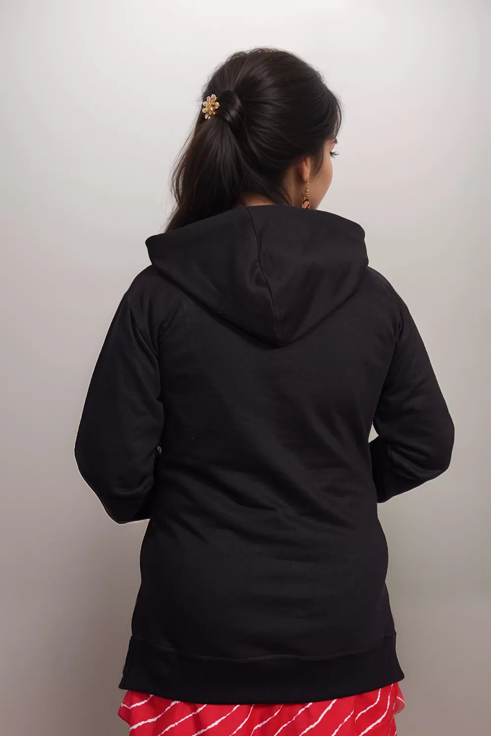 Ofably Solid Cotton Maternity Nursing Hoodie- Black (OFMH0BLCKHD01)