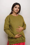 Ofably Solid Cotton Maternity Nursing Sweatshirt- Olive Green (OFMH0OLVESWT06)