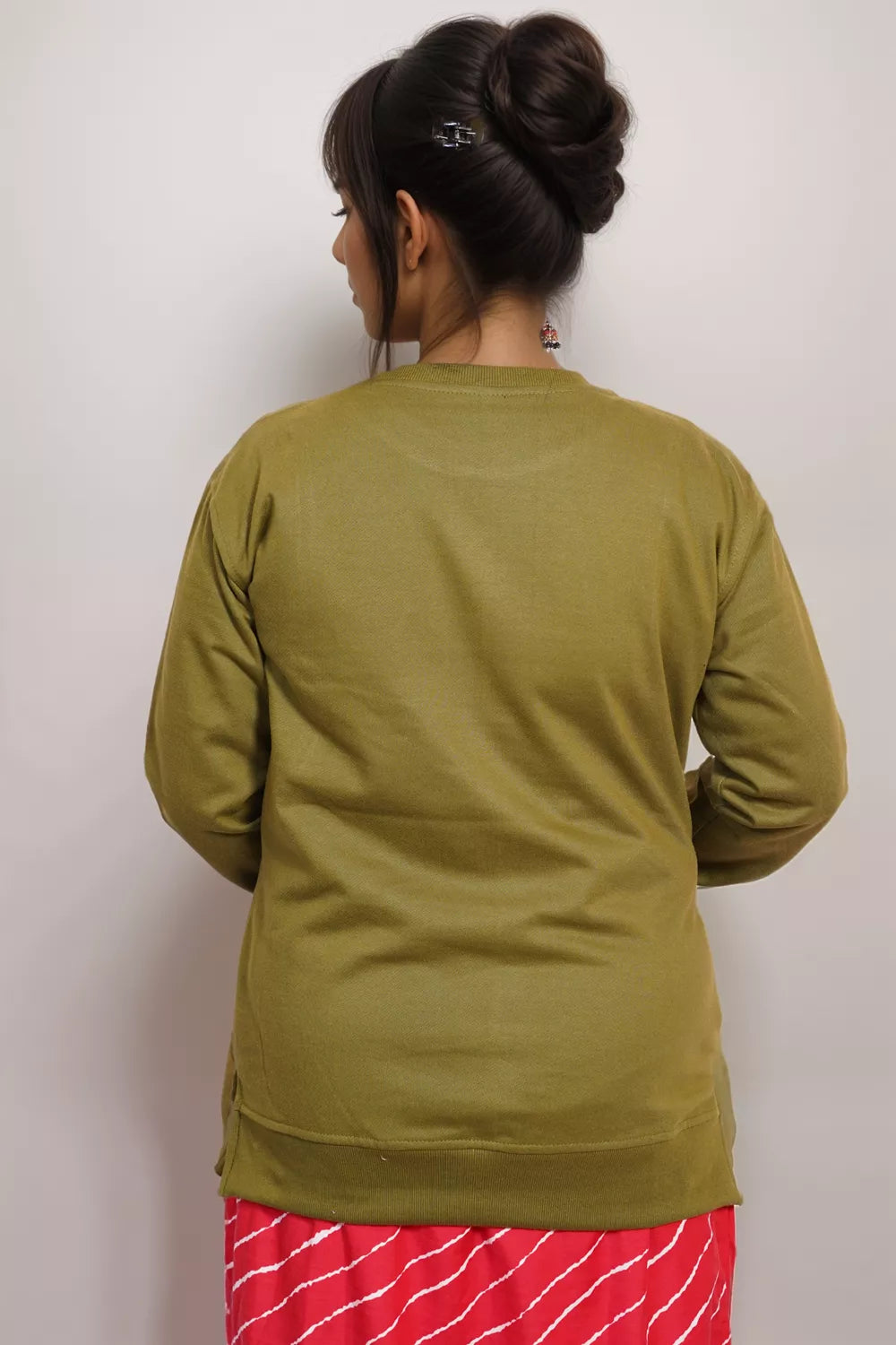 Ofably Solid Cotton Maternity Nursing Sweatshirt- Olive Green (OFMH0OLVESWT06)