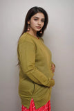 Ofably Solid Cotton Maternity Nursing Sweatshirt- Olive Green (OFMH0OLVESWT06)