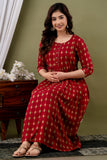 Ofably Rayon Maternity Cum Feeding Kurti - Red (OFMK102}