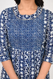 Ofably Blue Flower Maternity Cum Feeding Cotton Kurti- White (OFMK154)