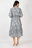 Ofably Blue Floral Maternity Cum Feeding Cotton Kurti- Grey (OFMK157)