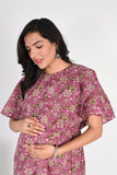 Ofably Cover Up Top Maternity Chain Feeding Cotton Dress - Purple(OFMK125)