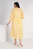 Ofably V Shaped Maternity Button Feeding Cotton Dress - Light Yellow(OFMK130)