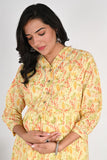 Ofably V Shaped Maternity Button Feeding Cotton Dress - Light Yellow(OFMK130)