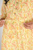 Ofably V Shaped Maternity Button Feeding Cotton Dress - Light Yellow(OFMK130)