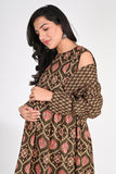 Ofably Maternity Feeding Cotton Kurti With Jacket- Brown(OFMK131)