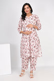 Ofably Red Brown Flower Cotton Maternity Co-ord Set- White(OFMCORD01)