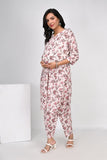 Ofably Red Brown Flower Cotton Maternity Co-ord Set- White(OFMCORD01)