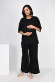 Ofably Plain Knitted Cotton Maternity Co-ord Set- Black (OFMCORD04)