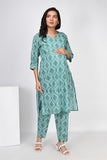 Ofably Geometrical Motif Print Cotton Maternity Co-ord Set- Sea Green (OFMCORD03)