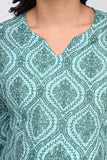 Ofably Geometrical Motif Print Cotton Maternity Co-ord Set- Sea Green (OFMCORD03)