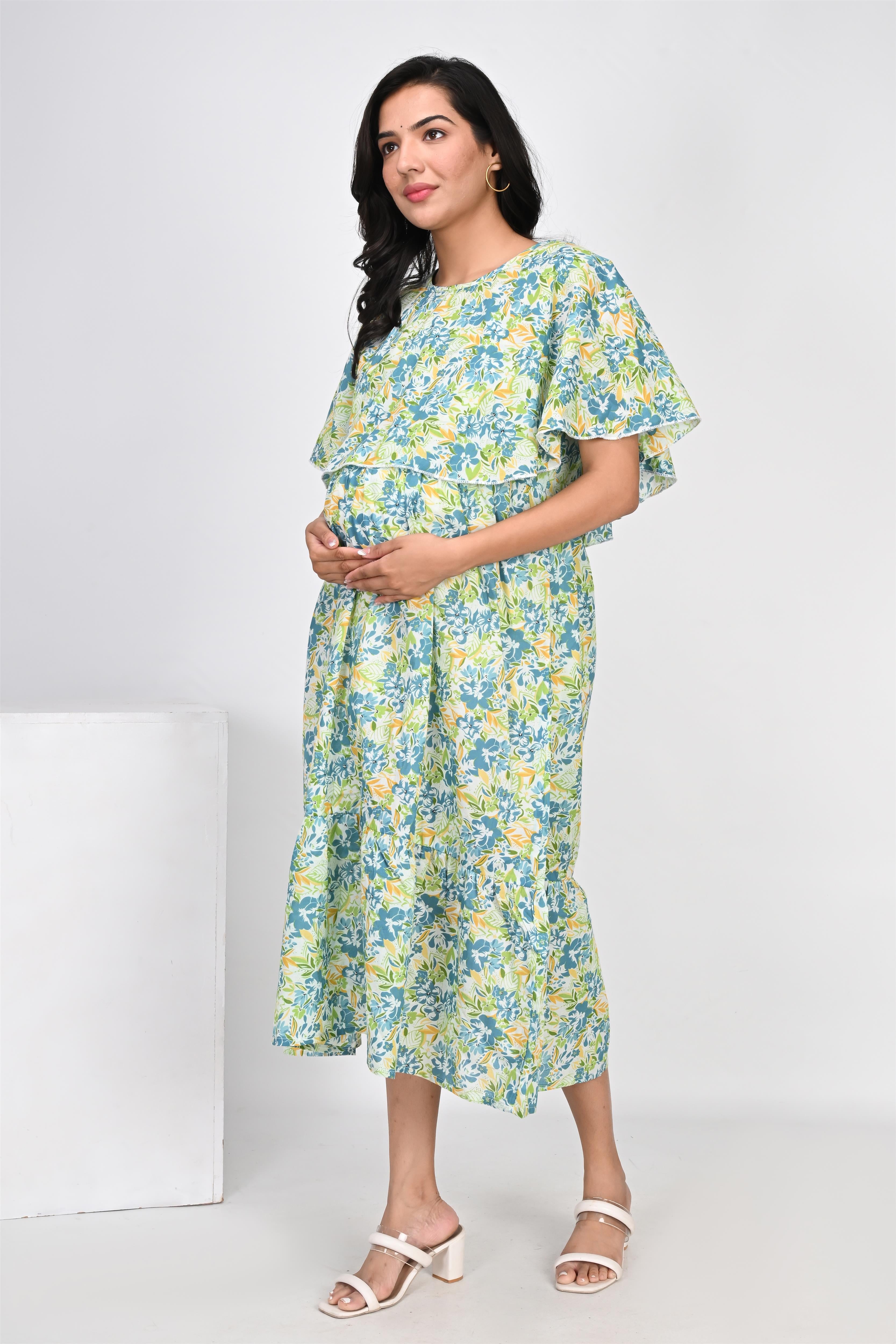 Ofably Cover Up Top Maternity Chain Feeding Cotton Dress - White (OFMK146)