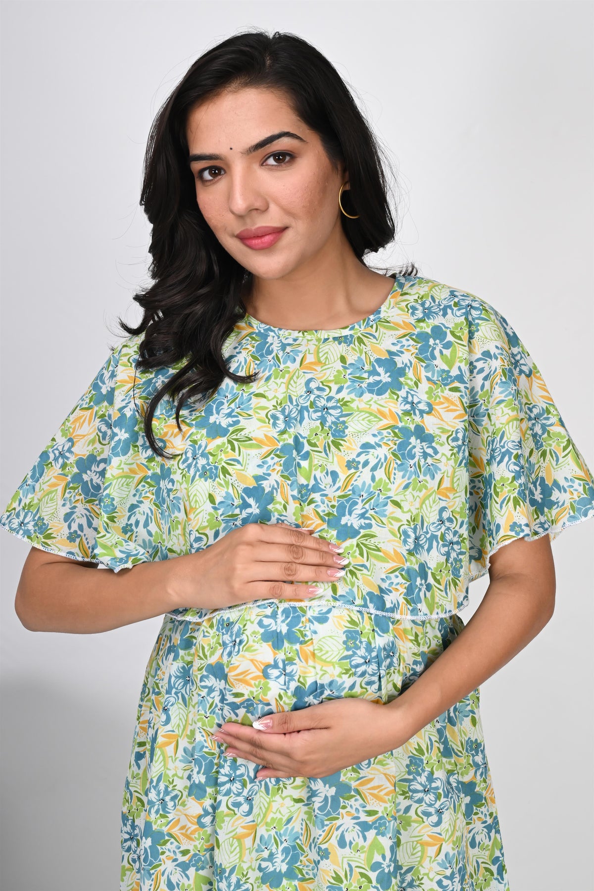 Ofably Cover Up Top Maternity Chain Feeding Cotton Dress - White (OFMK146)