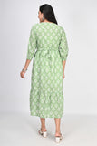 Ofably White Floral Print Maternity Chain Feeding Kurti - Pista Green (OFMK142)