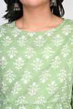 Ofably White Floral Print Maternity Chain Feeding Kurti - Pista Green (OFMK142)