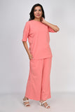 Ofably Plain Knitted Cotton Maternity Co-ord Set- Coral Pink (OFMCORD05)