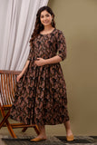 Ofably Pure Cotton Maternity Cum Feeding Kurti - Brown (OFMK099}