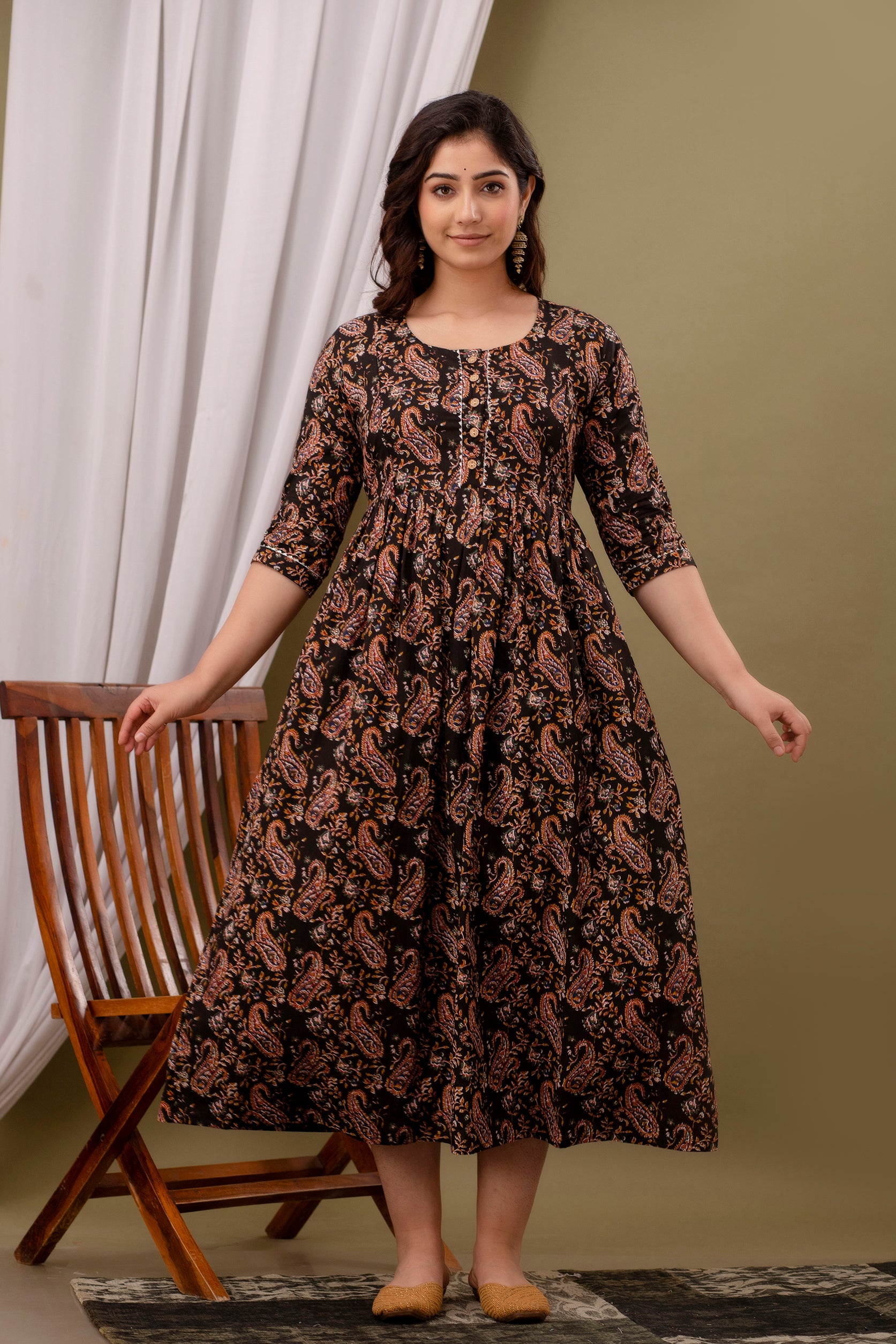 Ofably Pure Cotton Maternity Cum Feeding Kurti - Brown (OFMK099}