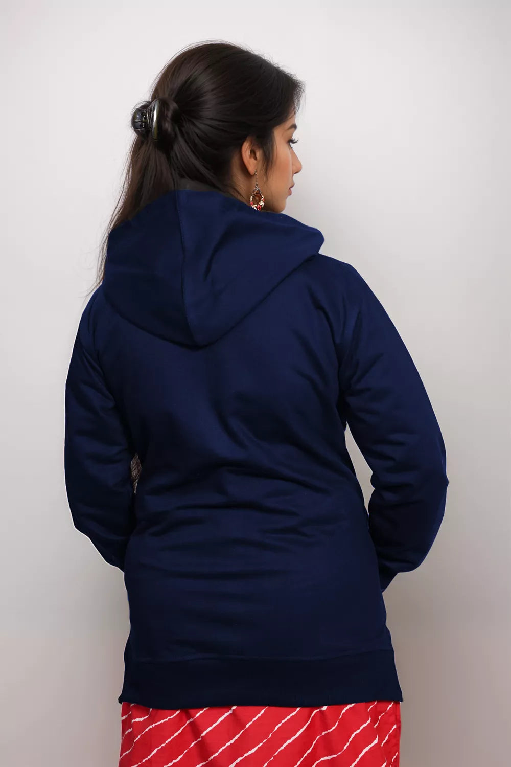 Ofably Solid Cotton Maternity Nursing Zipper Hoodie- Navy Blue (OFMH0NVYZIPR10)