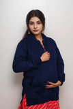 Ofably Solid Cotton Maternity Nursing Zipper Hoodie- Navy Blue (OFMH0NVYZIPR10)