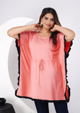 Ofably 100% Cotton Solid Corel Maternity Kaftan Top - Pink & Black(OMTK012)