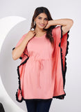 Ofably 100% Cotton Solid Corel Maternity Kaftan Top - Pink & Black(OMTK012)