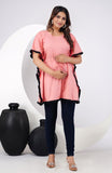 Ofably 100% Cotton Solid Corel Maternity Kaftan Top - Pink & Black(OMTK012)