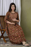 Ofably Pure Cotton Maternity Cum Feeding Kurti -Brown (OFMK070}